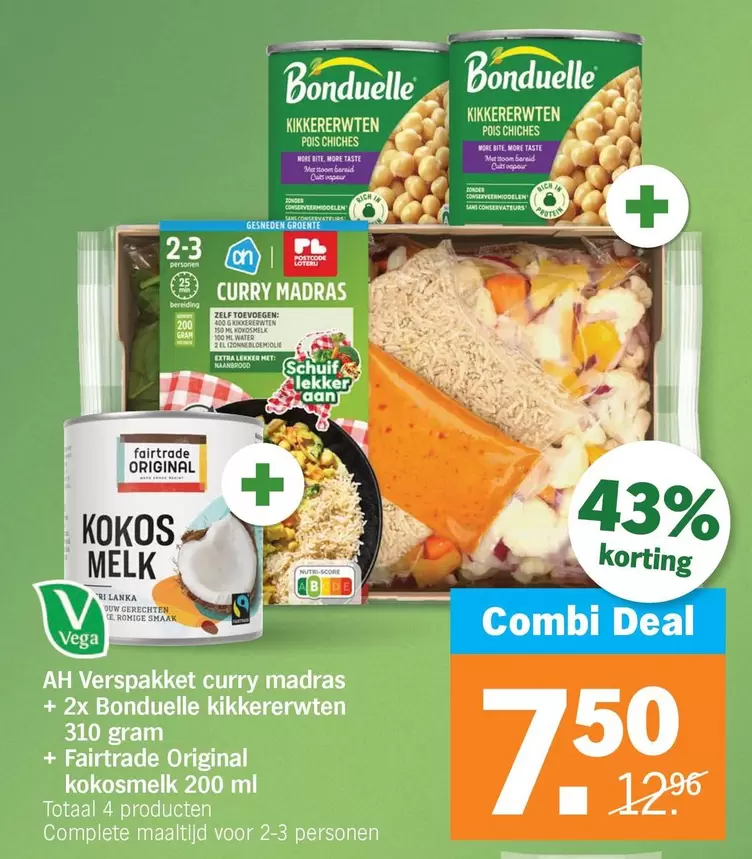 Bonduelle - Verspakket curry madras + 2x  kikkererwten + Fairtrade Original kokosmelk