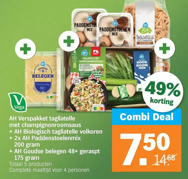 Ah - AH Verspakket tagliatelle met champignonroomsaus + AH biologisch tagliatelle volkoren + 2x AH paddenstoelenmix