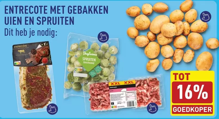 ENTRECOTE MET GEBAKKEN UIEN EN SPROUITEN