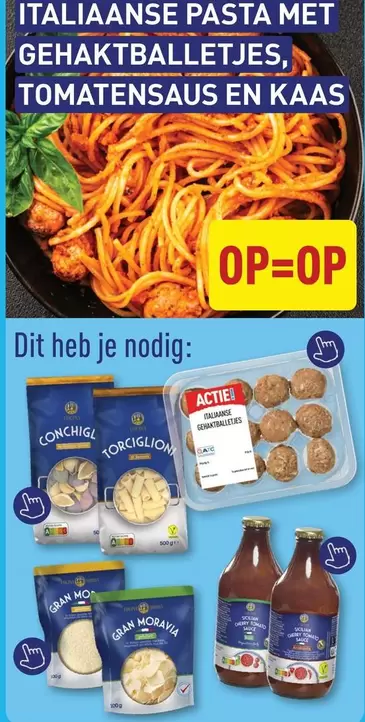 ITALIAANSE PASTA MET GEHAKTBALLETJES, TOMATENSAUS EN KAAS