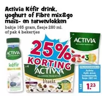 Activia - Kéfir drink, yoghurt of Fibre mix&go mais- en tarwevlokken