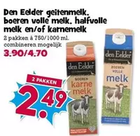 geitenmelk, boeren volle melk, halfvolle melk en/of karnemelk