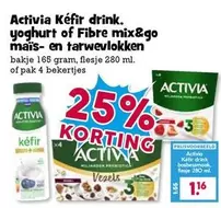 Activia - Kéfir drink, yoghurt of Fibre mix & go mais- en tarwevlokken