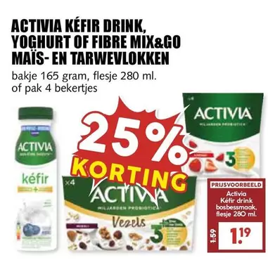 Activia - KÉFIR DRINK, YOGHURT OF FIBRE MIX&GO MAÏS- EN TARWEVLOKKEN